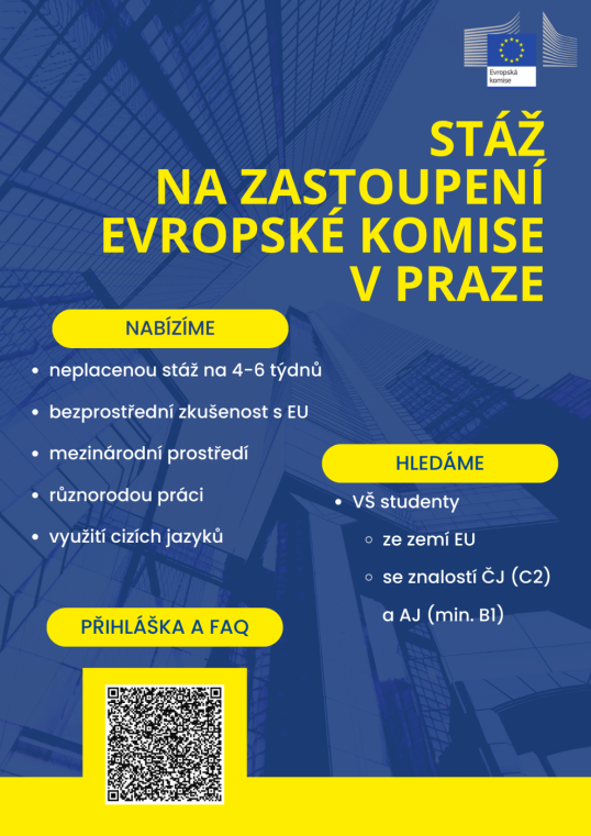 Plakát - seminář Zažij stáž u zastoupení Evropské komise v ČR