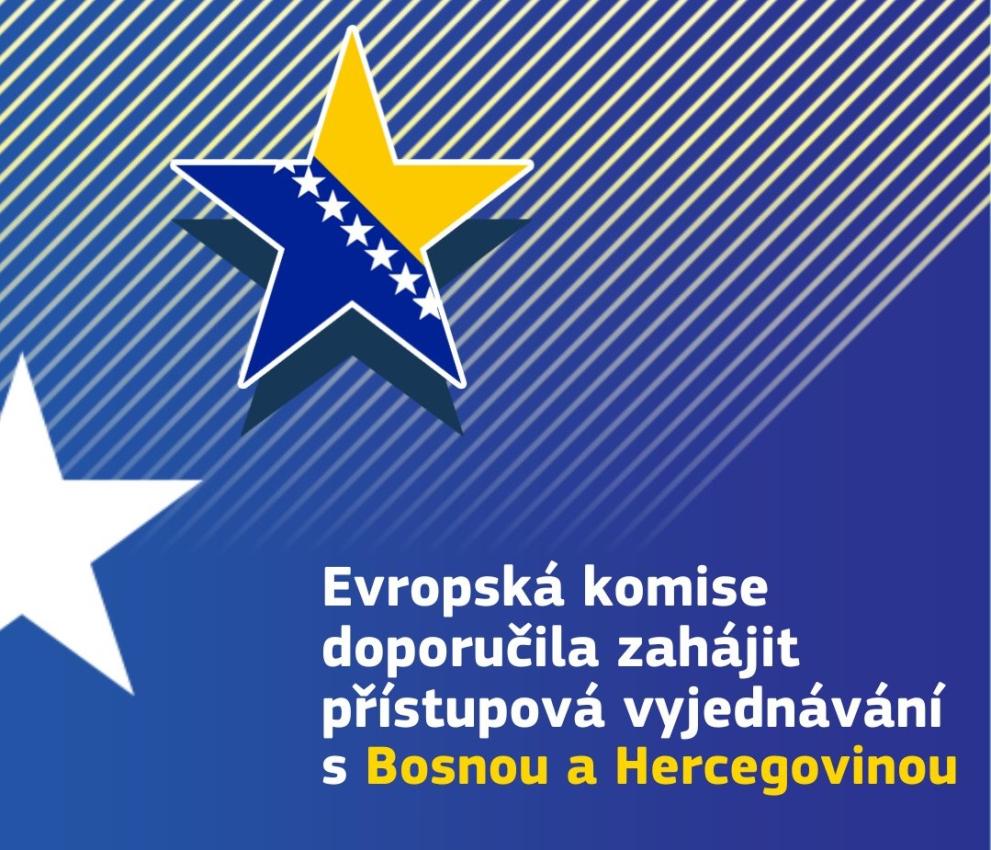 Hvězdy a nápis Komise doporučila zahájit přístupová jednání s Bosnou a Herzegovinou