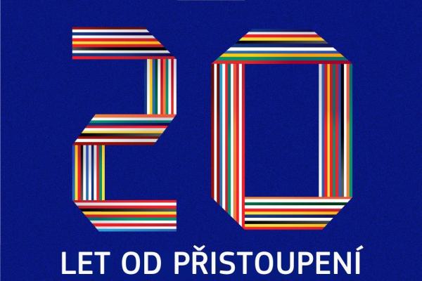 modré logo s textem 20 let od přistoupení Česka do EU
