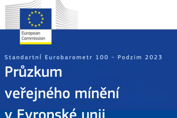 Logo EK a nápis Eurobarometr podzim 2023 - průzkum veřejného mínění v EU