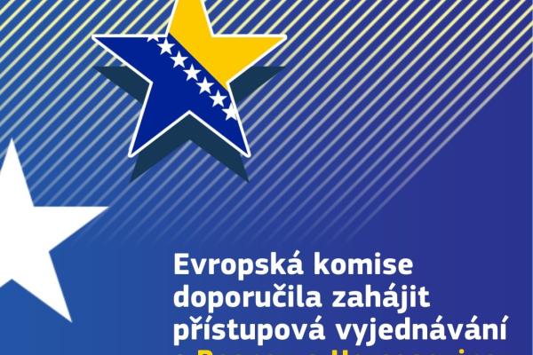 Hvězdy a nápis Komise doporučila zahájit přístupová jednání s Bosnou a Herzegovinou