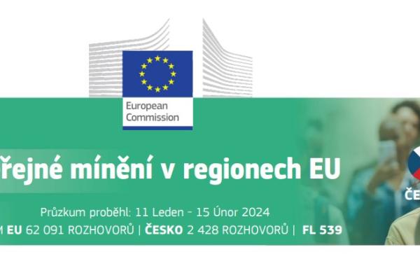 Eurobarometr brezen 2024 a žena s amplionem v ruce